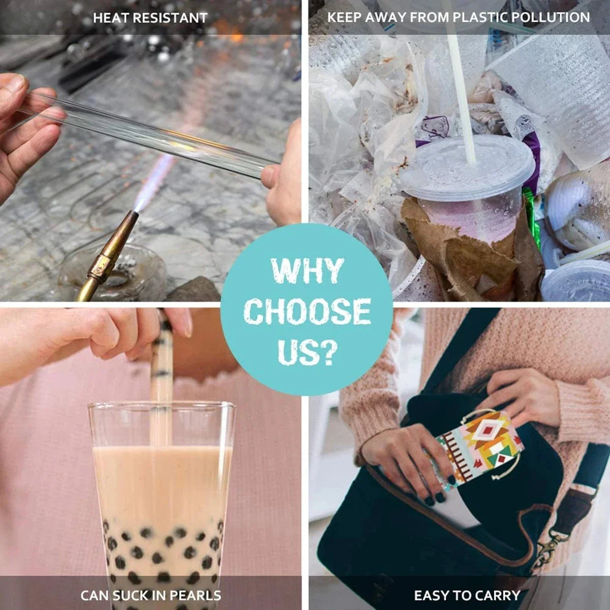 12/14mm Reusable Glass Drinking Straws — High Borosilicate, Straight Straws for Boba, Bubble Tea, Milkshakes, Smoothies, Fruit Cocktails, Bar Use