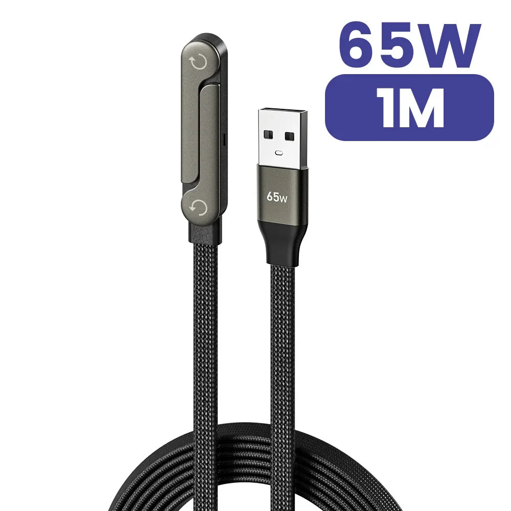 65W 2-in-1 USB-A to USB-C Cable - Fast Charging Foldable Phone Holder with Built-In Desk Stand