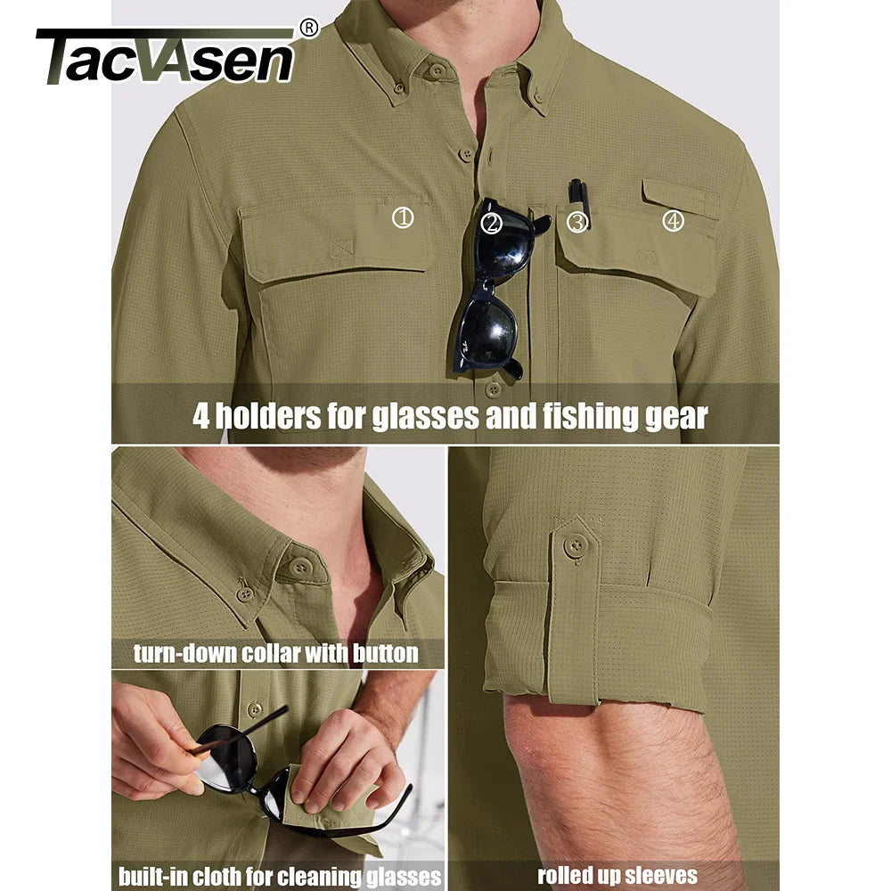 TACVASEN Men's UPF 50+ Sun Protection Fishing Shirt – Quick-Dry Long Sleeve Mesh Hiking & Work Shirt