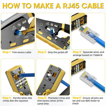 RJ45 Pass Through Crimping Tool - All-in-One Ethernet Wire Cutter for Cat5, Cat5e & Cat6 Network Connectors