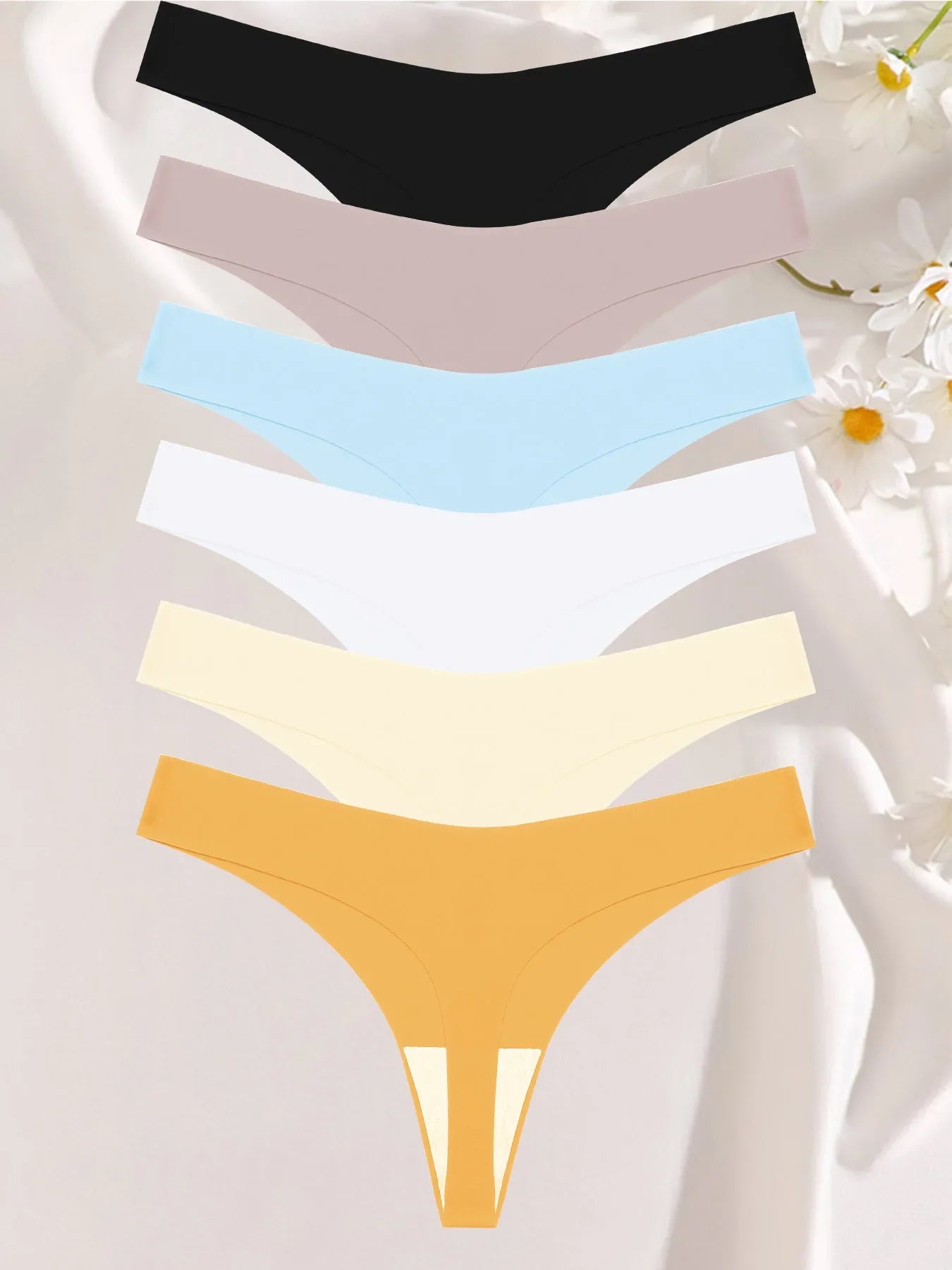FINETOO 6PCS Seamless Ice Silk Thongs for Women – Breathable T-Back Crotch Briefs, Sexy Solid Tanga Lingerie in 10 Colors