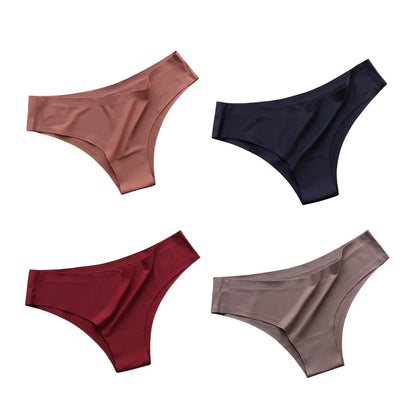 4PCS Seamless Ice Silk G-String Panties for Women – Low Waist, Soft Ultra-Thin Sexy Underwear Briefs
