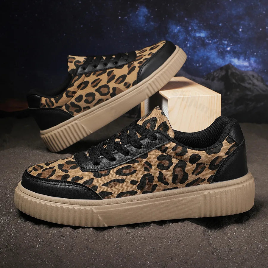 Women’s 2025 Leopard Print Sneakers – Retro Casual Shallow Mouth Chunky Shoes, Comfortable Versatile Spring Footwear