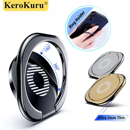 360 Degree Metal Finger Ring Holder: Mini Phone Stand Mount for Xiaomi, Huawei, iPhone, Samsung - Smartphone Holder for Mobile Phones