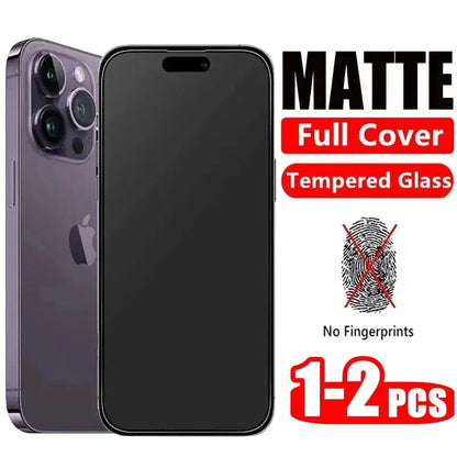 Matte Tempered Glass Screen Protector for iPhone 11-15 Pro Max Plus - Frosted Anti-Glare Protective Film