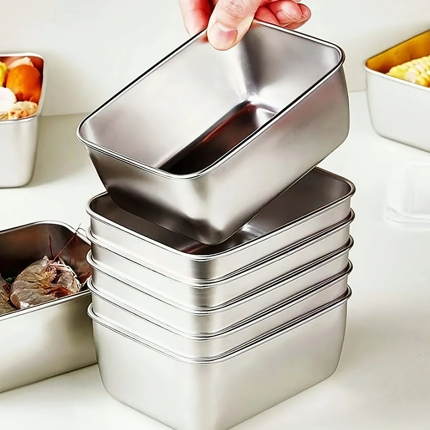 6-Piece Stainless Steel Food Storage Containers Set - Leakproof Stackable Reusable Lunch Boxes for Camping, Picnic & School