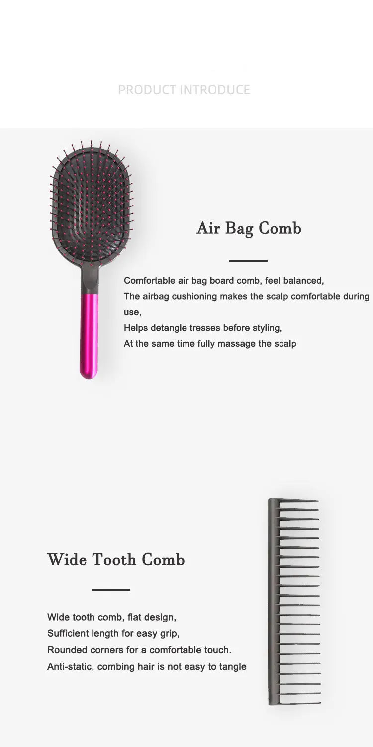 Dyson Airbag Hairbrush Styling Kit – Comb Set with Wide Tooth, Cylinder Comb & Massage Airbag for Curly Hair