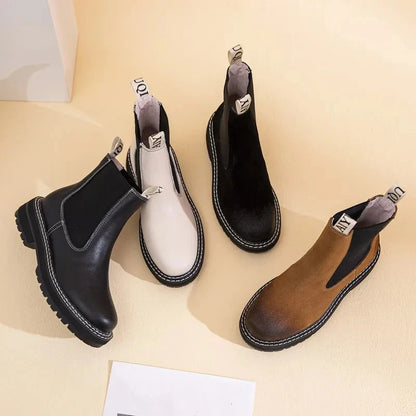 Women’s 2025 Genuine Leather Chelsea Boots – Thick-Soled Autumn Winter Ankle Short Boots