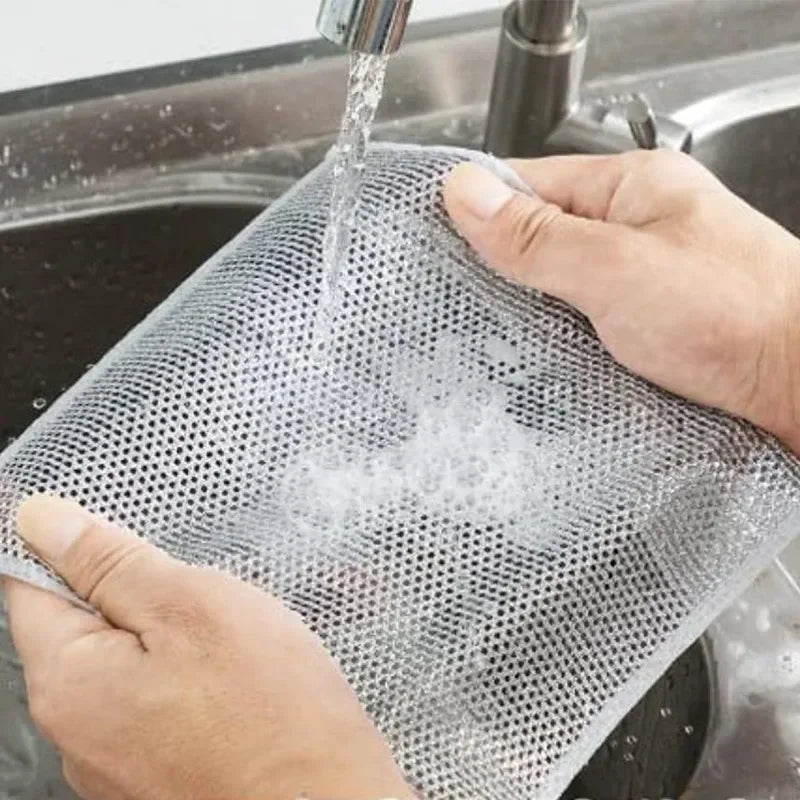 20/5PCS Thickened Steel Wire Cleaning Cloth – Non-Scratch Double-Layer Microfiber Mesh Dishrag & Kitchen Towels for Pots