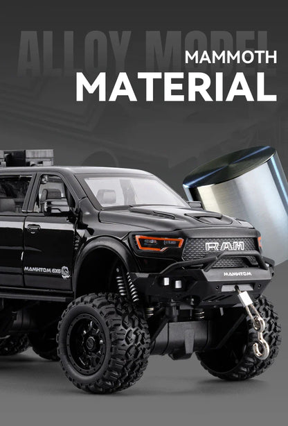 1:24 Dodge Mammoth RAM 1000 TRX 6x6 Diecast Model Car – Metal Alloy Toy with Lights for Kids & Collectors Gift