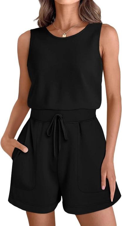 Women’s Spring Summer Sports Romper - European & American Fashion Vest Jumpsuit Shorts Fitness Outfit