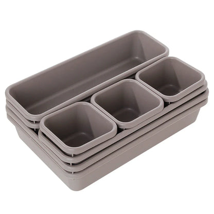 8Pcs Adjustable Drawer Organizer Set – Multi-Purpose Storage Trays for Makeup, Cosmetics, Jewelry, Kitchen & Bathroom Dividers