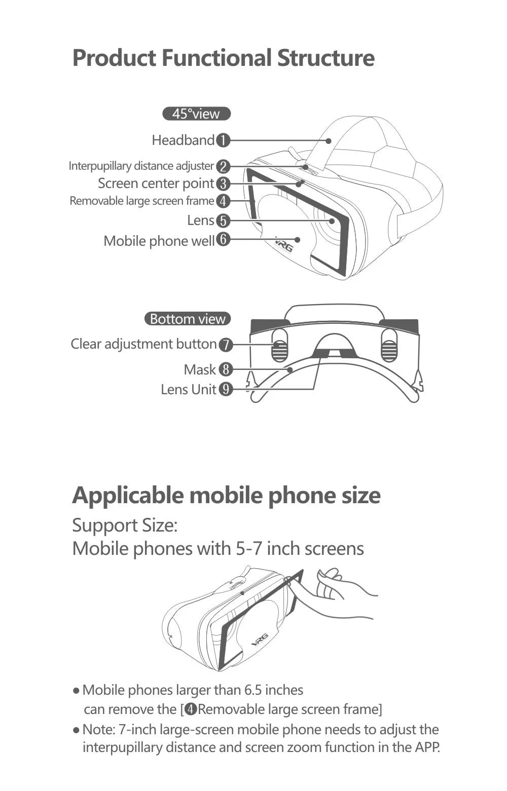 3D VR Headset – Virtual Reality Smart Glasses Helmet for Smartphones with Controllers and 7-Inch Lenses