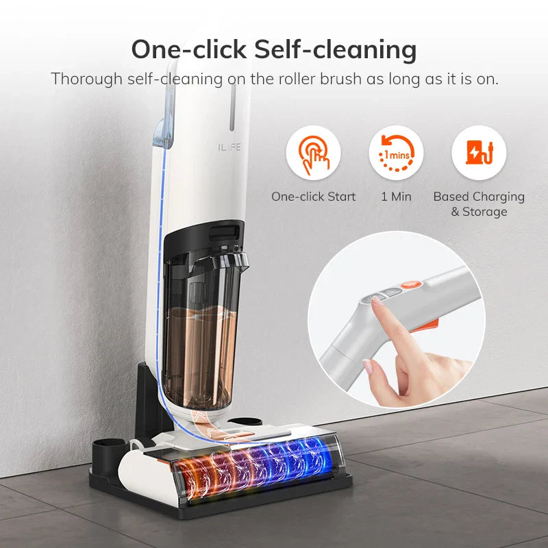 ILIFE W90 Cordless Wet Dry Smart Mop – 5500Pa Suction, Self-Cleaning in 1 Minute, Large Dual Water Tank