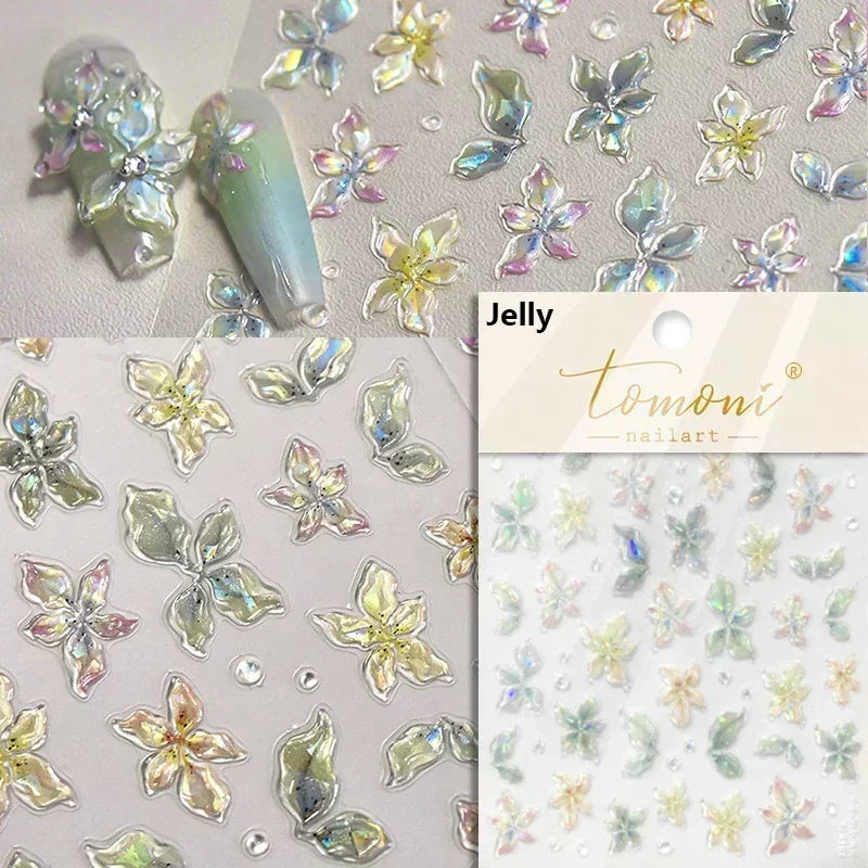 Floral Nail Art Stickers - White Rose Lily Daisy Peony Cherry Blossom & Magnolia Manicure Decals for DIY Nails