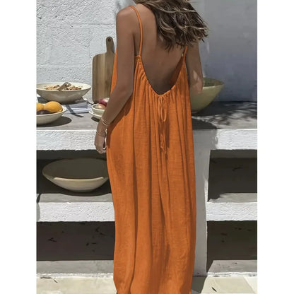 Women’s Strapless Backless Maxi Dress - Loose Comfortable Casual Home Sleepwear Long Dress