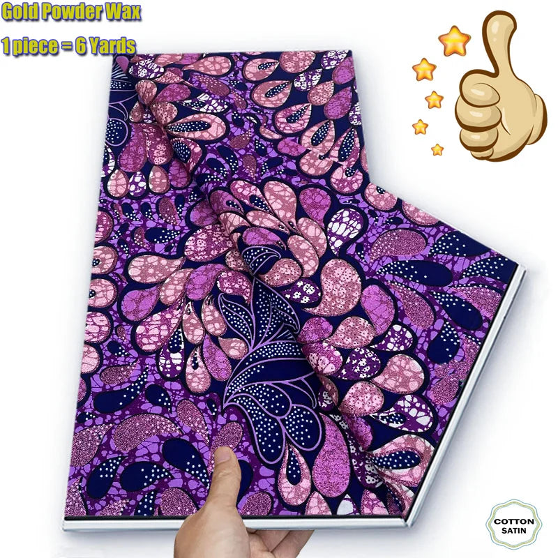 Soft Glitter Golden Wax Fabric - 100% Cotton Ankara Flash Gold Print Batik African Fabric for Nigerian Fashion Sewing & Crafting