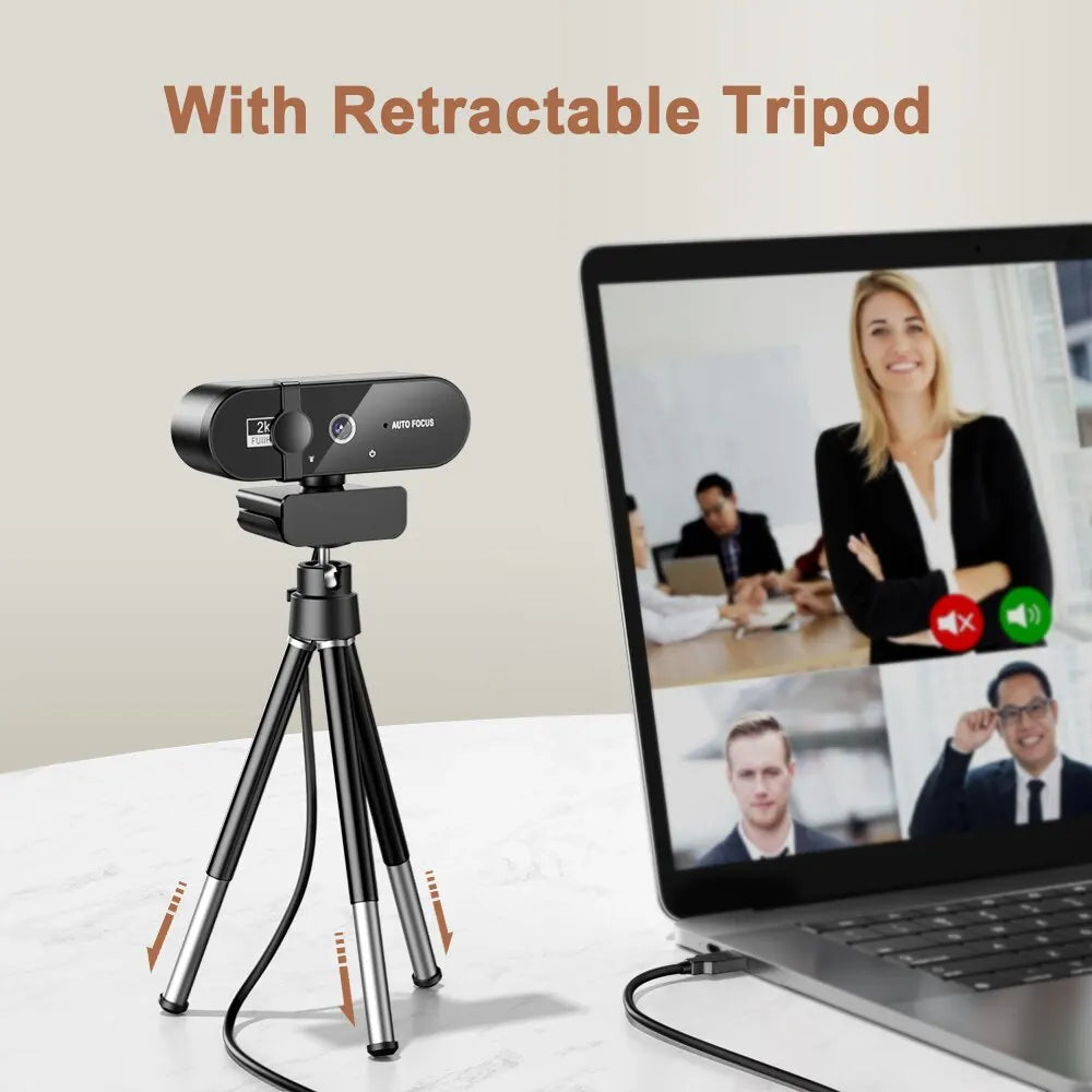 2K Full HD Webcam: 4K 1080P Mini Camera with Microphone - USB Web Cam for PC Laptop Video Shooting, Auto Focus, 30fps Recording