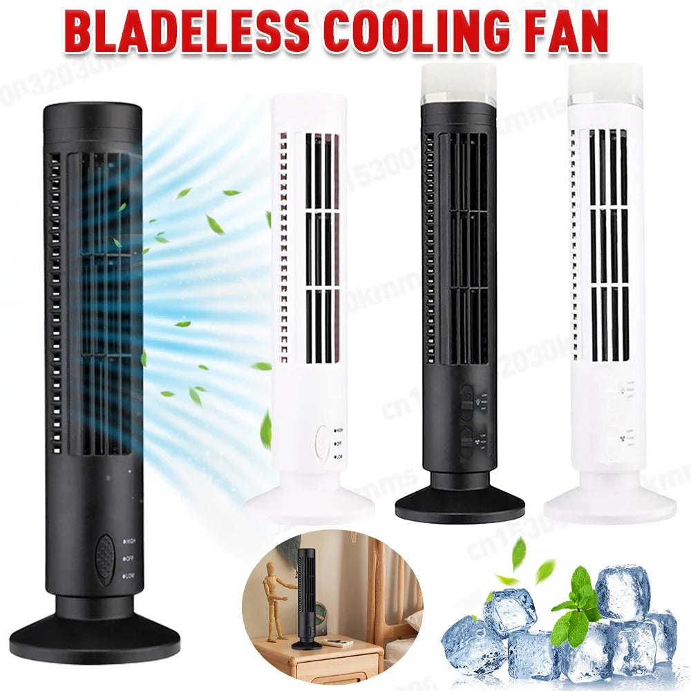 LED Bladeless Tower Fan - Quiet 90° Oscillating USB Portable Desk Fan with Light for Home, Bedroom & Office