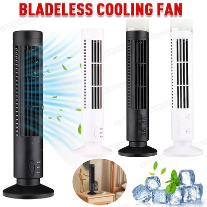 LED Bladeless Tower Fan - Quiet 90° Oscillating USB Portable Desk Fan with Light for Home, Bedroom & Office