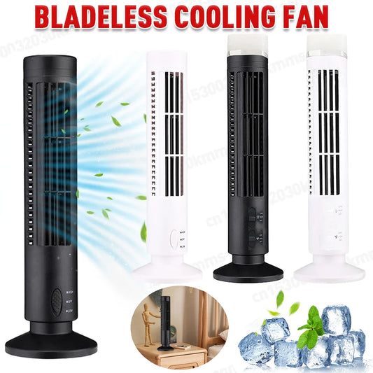 LED Bladeless Tower Fan - Quiet 90° Oscillating USB Portable Desk Fan with Light for Home, Bedroom & Office