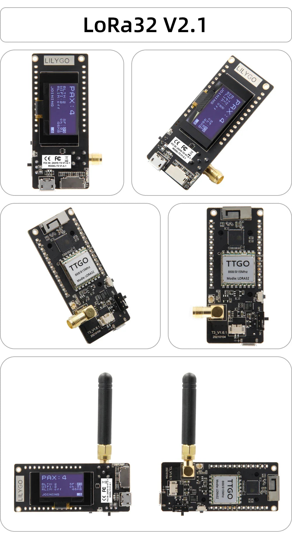 LILYGO® LoRa32 V2.1 ESP32 Development Board — SX1276/1278 Module 433MHz/868MHz/915MHz with 0.96" OLED, DIY WiFi & Bluetooth