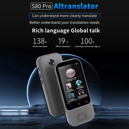 S80 Pro Portable Language Translator – 138 Languages, Voice Translation, 16 Offline Modes, ChatGPT Function