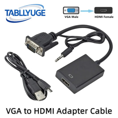 VGA to HDMI Converter Adapter - Audio Video Cable with 3.5mm Sound Support for Computer Laptop TV Projector Display