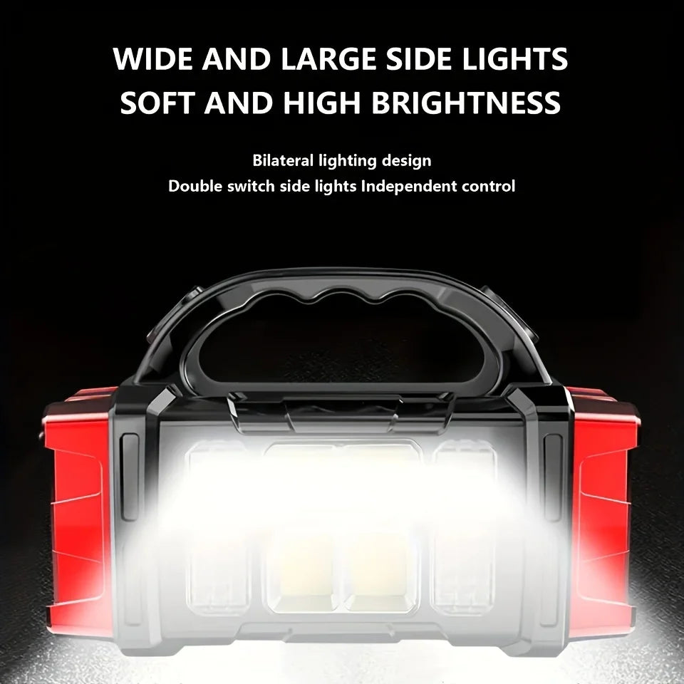 COB Solar Rechargeable Flashlight - Waterproof Outdoor Camping Emergency Spotlight with SOS Mode