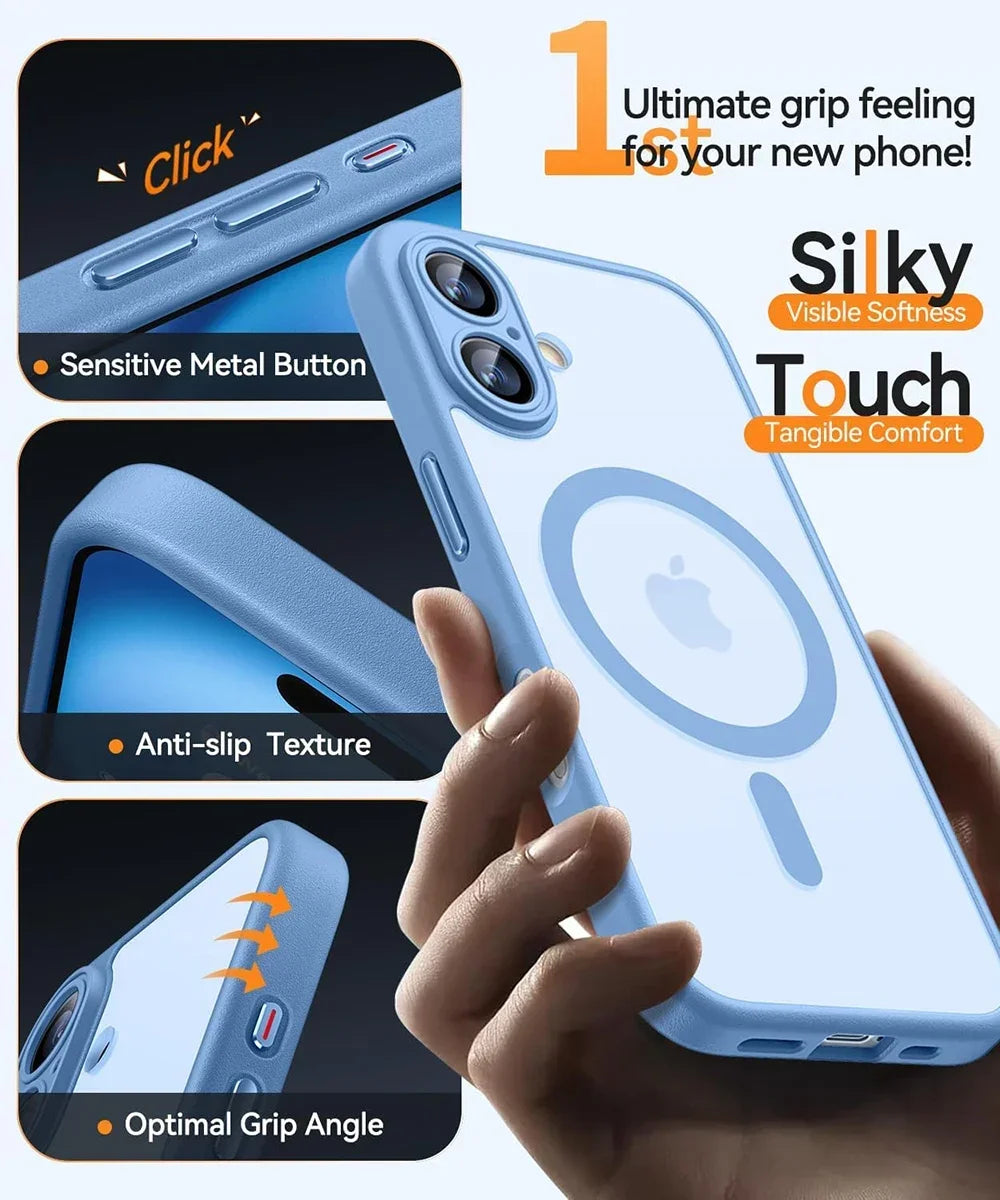 Magnetic Matte Translucent Armor Case – Shockproof Cover for iPhone 17, 16, 15, 14, 13, 12, 11 Pro Max Plus with MagSafe Wireless Charging