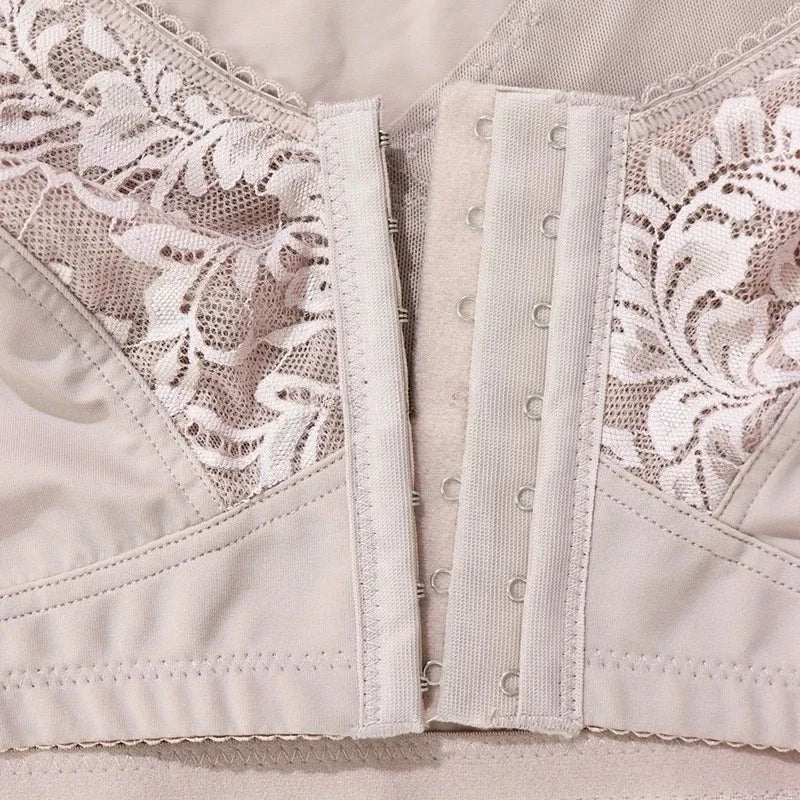 Plus Size Minimizer Bra - 5XL Wireless Front Closure Full Cup Floral Lace Support Bra