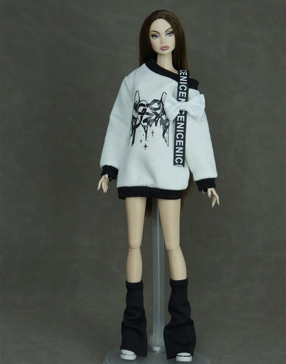 30cm Doll Clothes Set – Long Sleeve Shirt & Foot Covers for 1/6 OB/ST/FR/BB Dolls