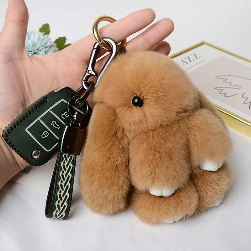 15cm Rabbit Fur Keychain – Fluffy Bunny Pendant for Women’s Bags, Car Keys & Decorative Accessories Gift