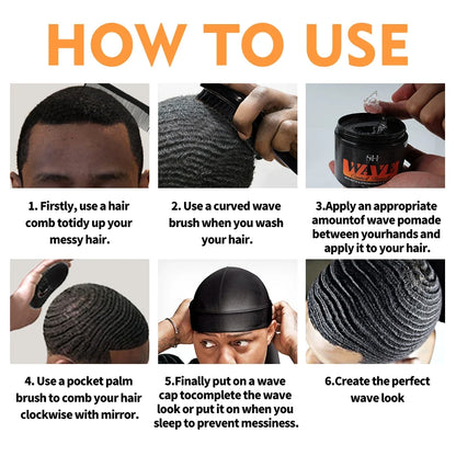 Deep Wave Control Pomade Shampoo Kit - Biotin Edge Control & Strong Hold Hair Gel for Men