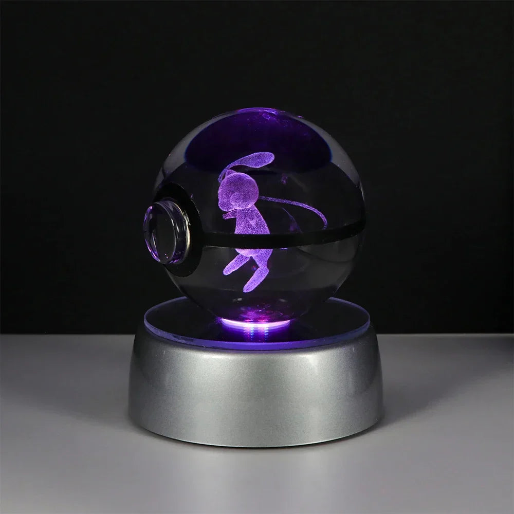Pokemon Crystal Ball Night Light – Pikachu, Gengar, Eevee, Mewtwo & Lucario LED Pokeball, Kids Birthday Gift & Home Decor