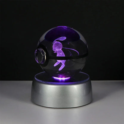 Pokemon Crystal Ball Night Light – Pikachu, Gengar, Eevee, Mewtwo & Lucario LED Pokeball, Kids Birthday Gift & Home Decor