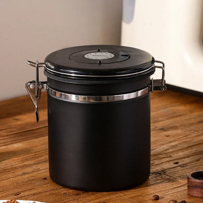 Stainless Steel Vacuum-Sealed Coffee Beans Jug – Airtight Portable Grain Storage Container for Kitchen