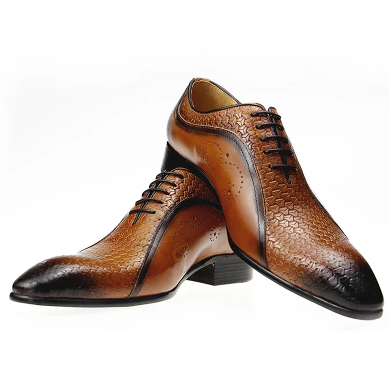 Men’s Genuine Leather Brogue Shoes - Formal Evening Wedding Dress Shoes with Side Carving