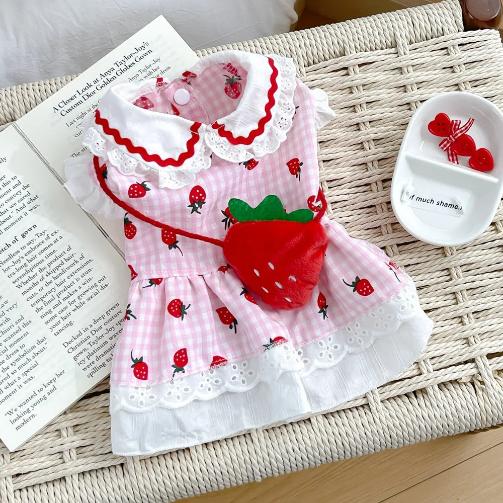 Strawberry Plaid Summer Dress for Dogs – Cute Puppy & Small Dog Apparel for Yorkie, Chihuahua, Pugs, and Small to Medium Pets