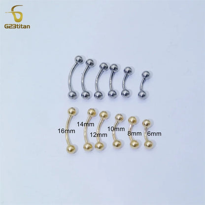 G23 Titanium Curved Barbell Ring - 14G Minimalist Belly Button Navel Ear Lip Piercing Jewelry 6-16mm