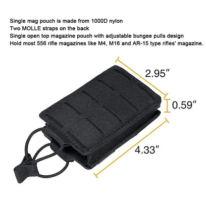 Tactical 5.56mm Mag Pouch – Single Magazine Open-Top MOLLE Bag for M4, M14, M16, AR-15 Rifle Magazines