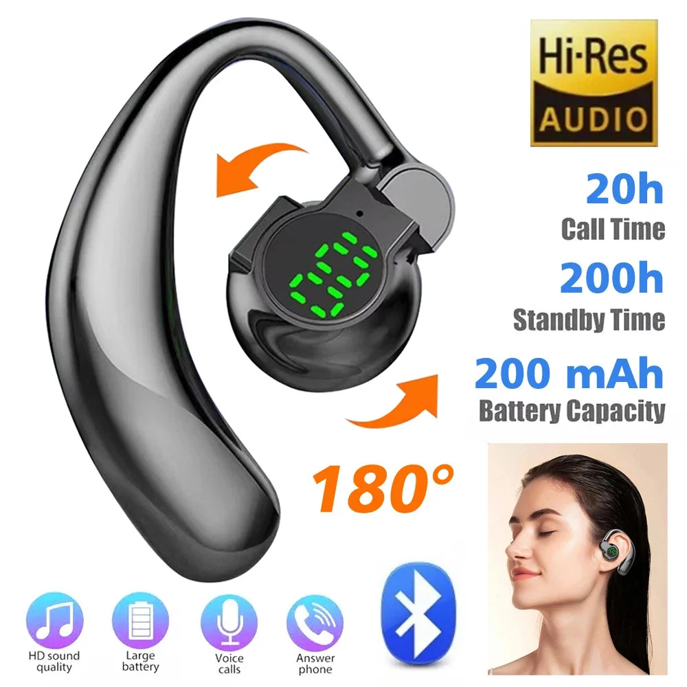 Wireless Bluetooth 5.4 Ear Hook Headphones - HD Call Noise Cancelling Headset with Microphone for Driving