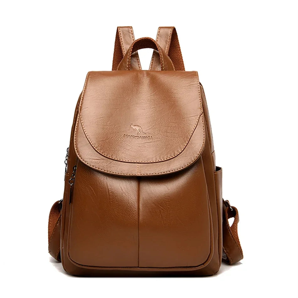 Women’s Large Capacity Leather Bookbag Rucksack - High-Quality Vintage Backpack, School and Travel Purse