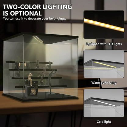 3/5 Layer Acrylic Display Case - LED Light Dustproof Organizer for Figurines Toys Blind Box Dolls Action Figures
