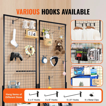 SucceBuy Grid Wall Display Panels - Double-Sided Wire Grid Rack with Hooks for Retail & Craft Shows
