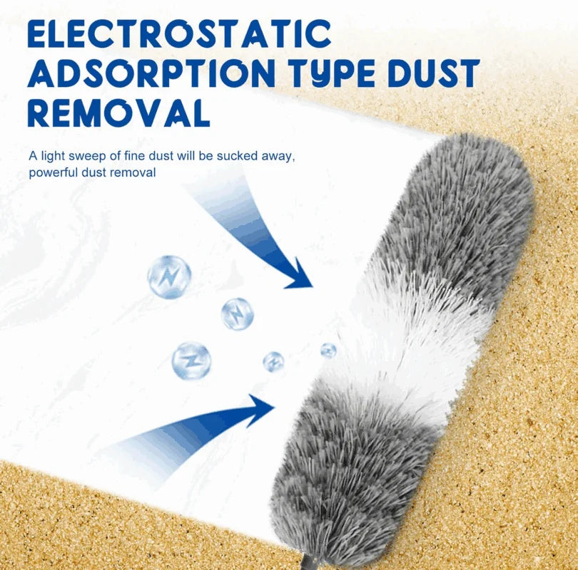2.8M Extendable Microfiber Duster - Curved Ceiling Cleaning Brush with Electrostatic Dust Collector Pole
