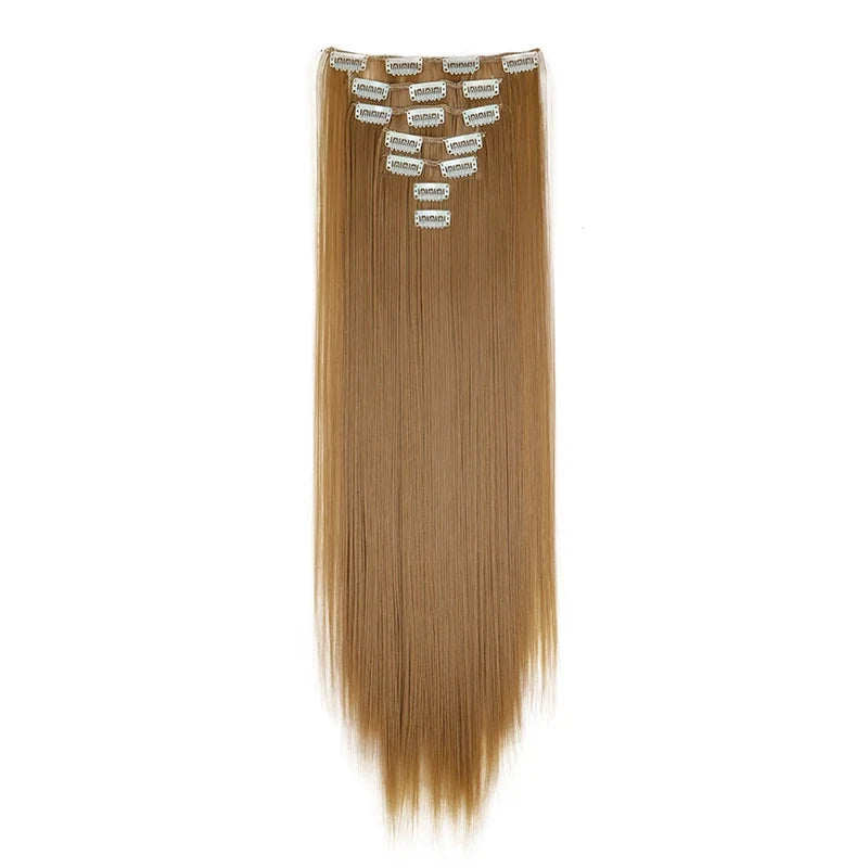 WIGSIN 24 Inch Synthetic Hair Extensions - 7PCS Long Straight Clip-In Hairpieces for Women in Black and Blonde Styles