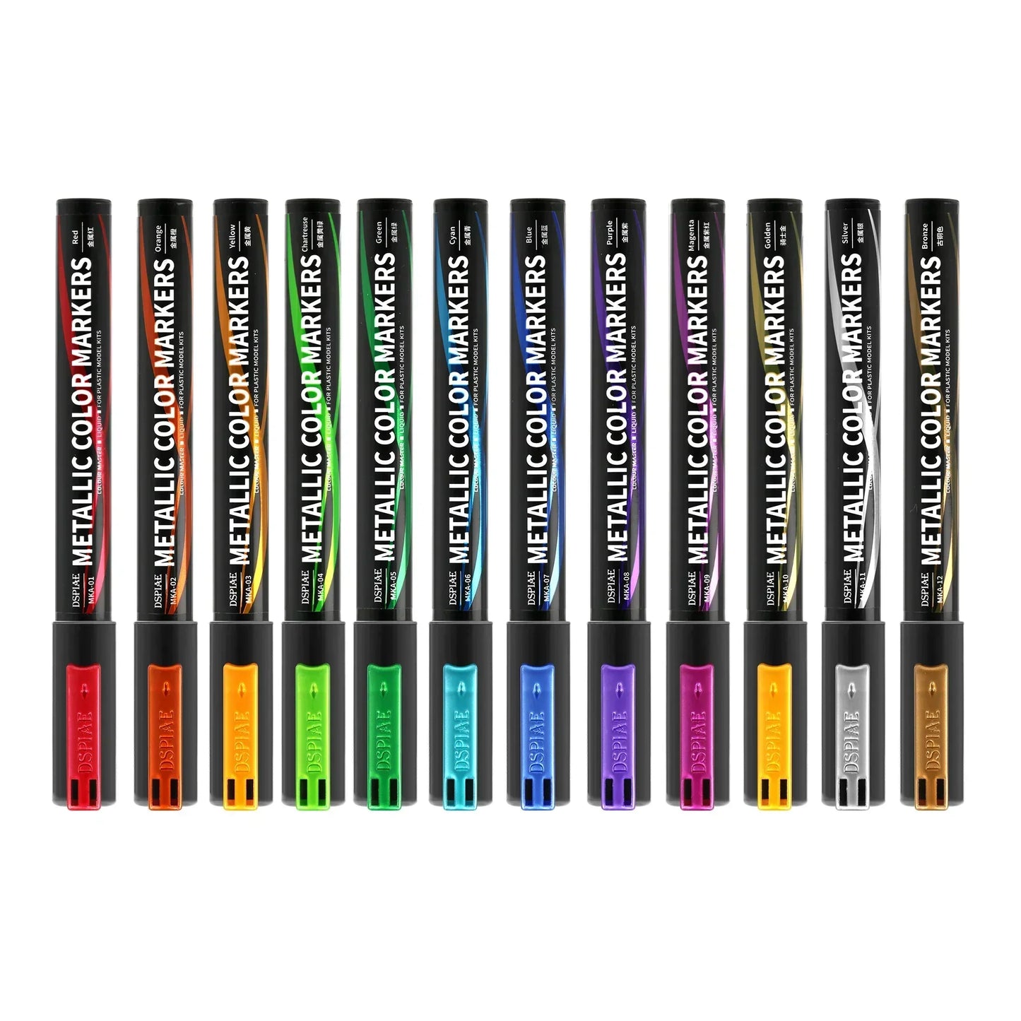 DSPIAE MKA Metallic Brush Marker Pen Set – Eco-Friendly Water-Based Soft Tip Paint Pens (Pink, Orange, Red, Blue, Green, Silver, Gold)
