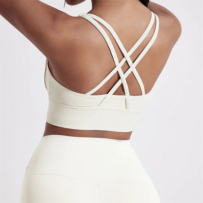 Women’s Cross Back Sports Bra - High Support Fitness Yoga Training Top with Removable Chest Pads