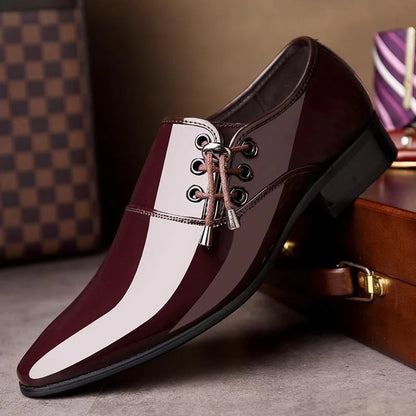 Men's Pointed Toe Patent Leather Dress Shoes - Slip-On Wedding & Business Loafers